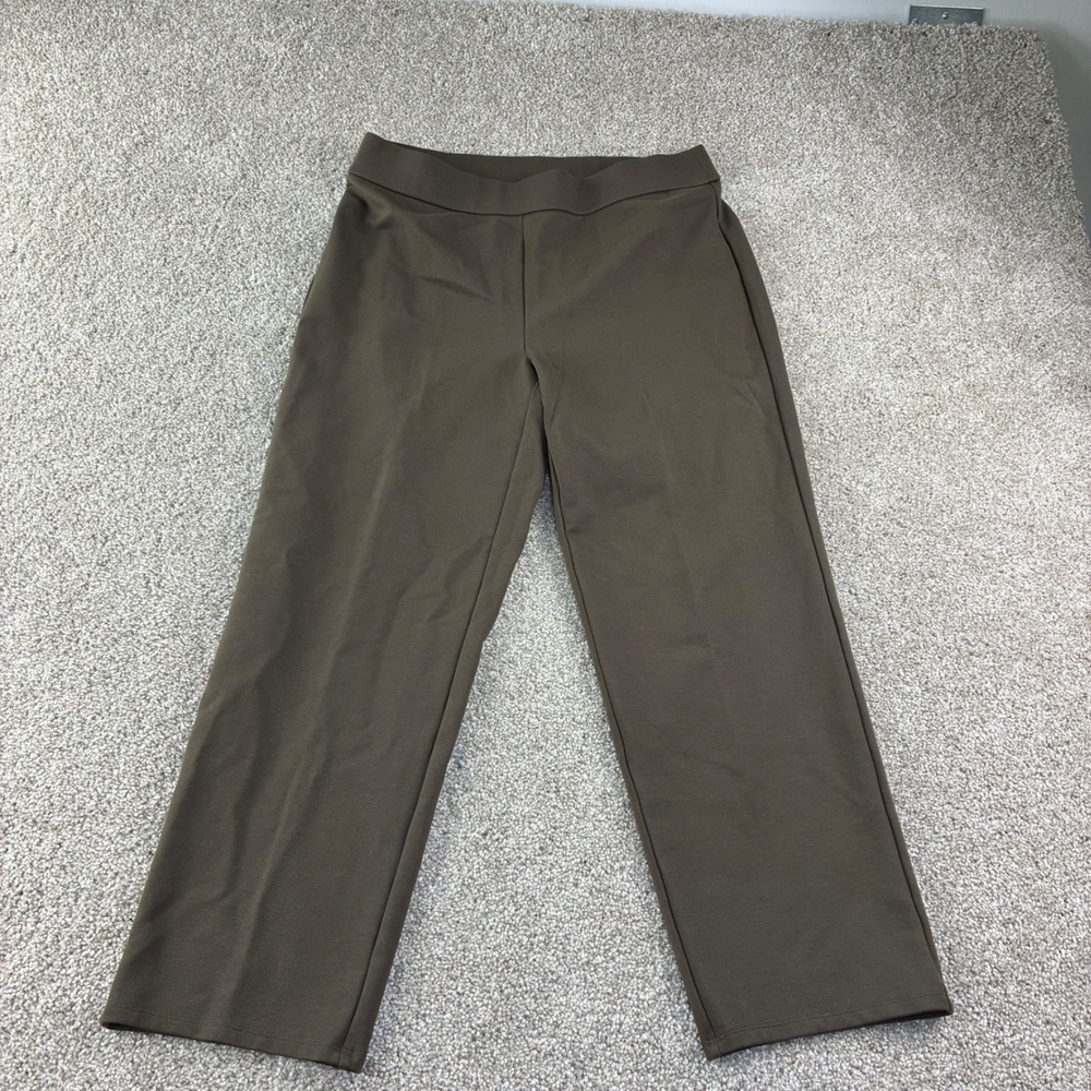 Eileen Fisher Straight Leg Pants Women PM Olive Brown PullOn Classic Office Chic